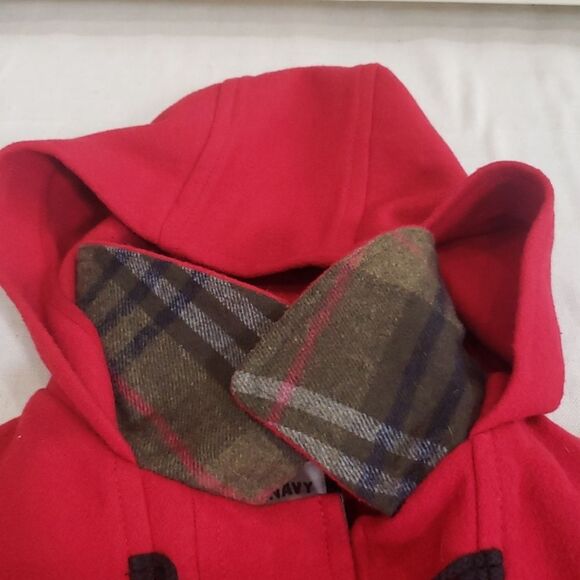 Old Navy Pea Coat Womens sz Medium Wool Blend Hooded Toggle Red - Picture 9 of 9